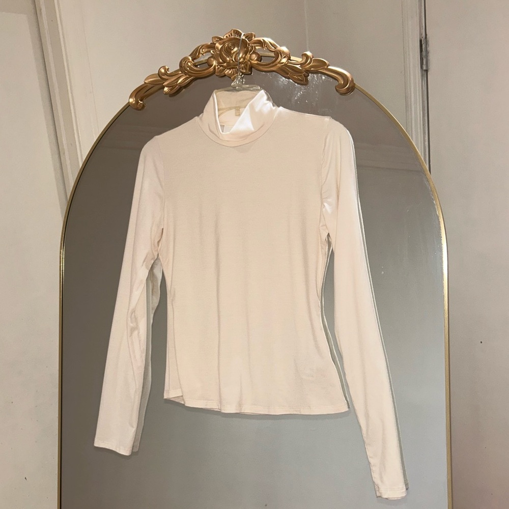 Reformation Cream Long Sleeve Turtleneck Top